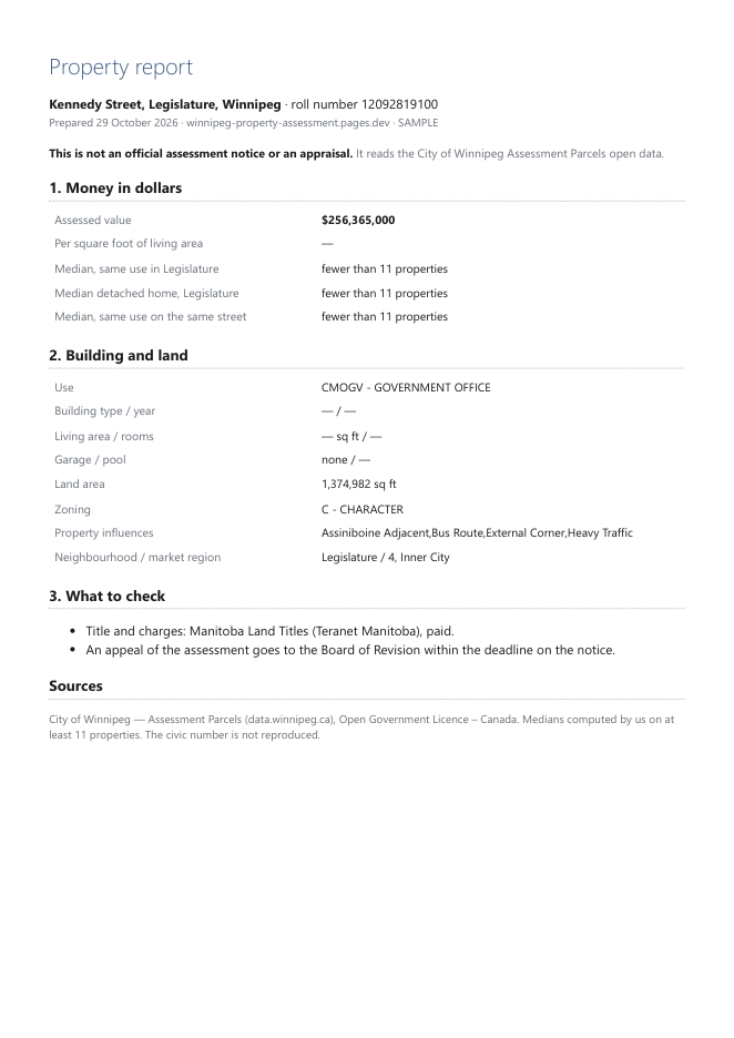First page of the sample property report